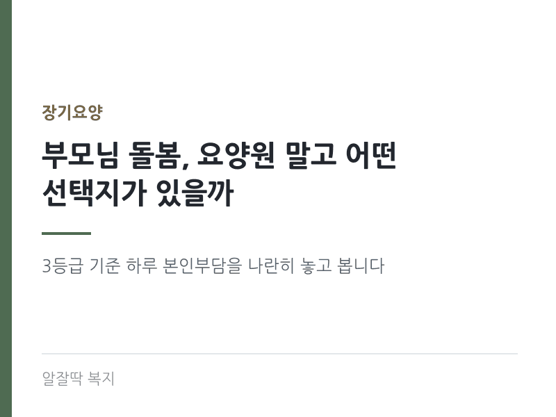부모님 돌봄 요양원 말고 어떤 선택지가 있을까 - 3등급 기준 하루 본인부담 비교